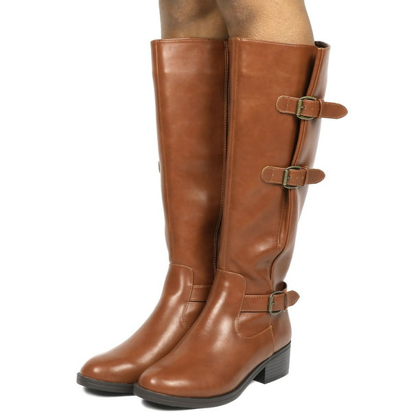 Forever Womens Almond Toe Chunky Heel Knee High Combat Riding Boots 7.5 Tan 